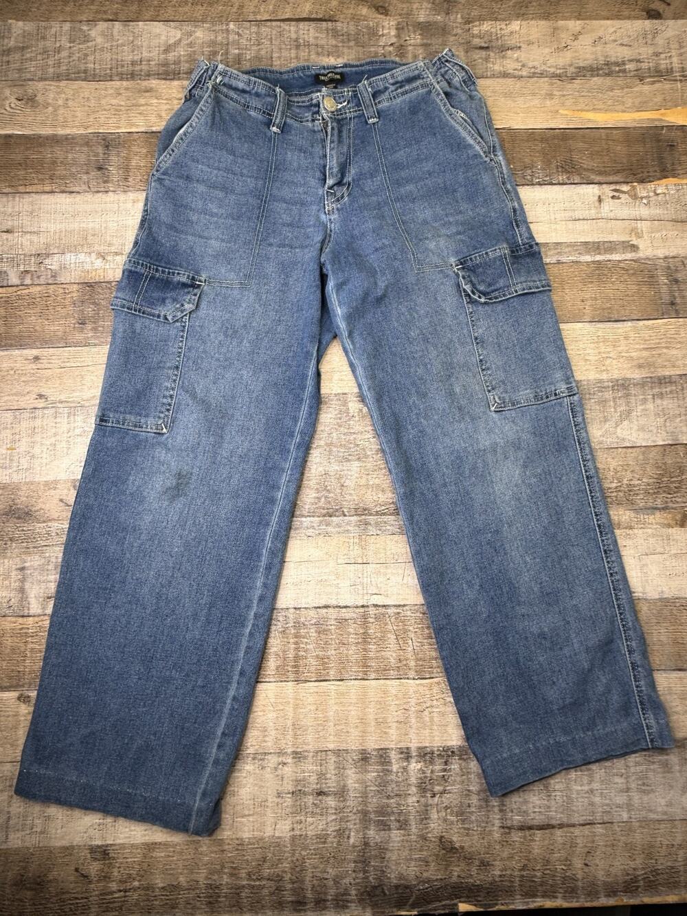 True Religion Womens Denim Cargo SN Straight Jeans Medium Wash Size 28 Baggy